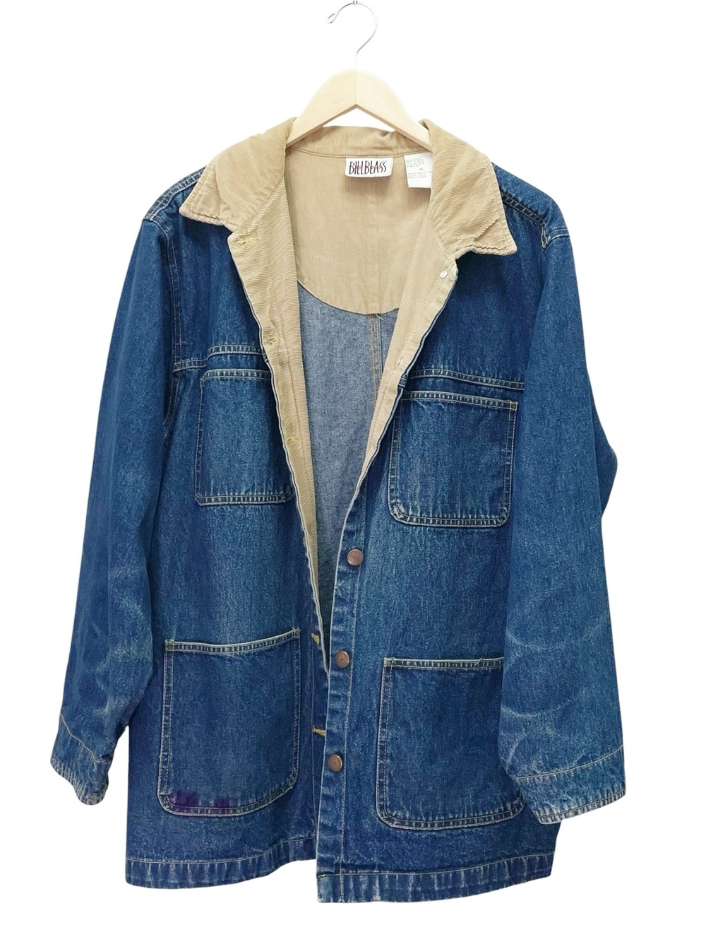 Vintage Bill Blass Jeans Denim Chore Jacket XL Corduroy Collar Barn Workwear - Picture 5 of 14